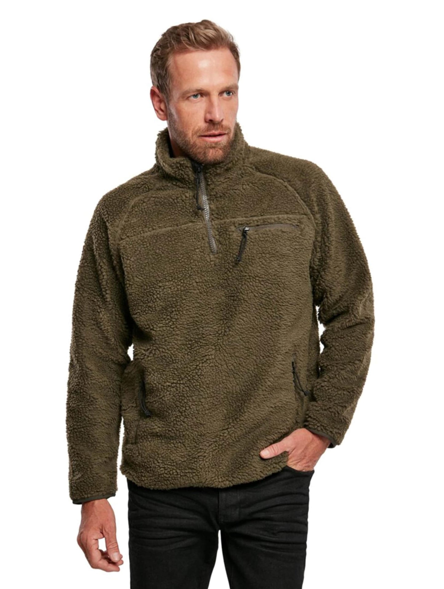 Brandit Men’s Teddyfleece Troyer Olive M | Warm Pullover Outdoor Sweater