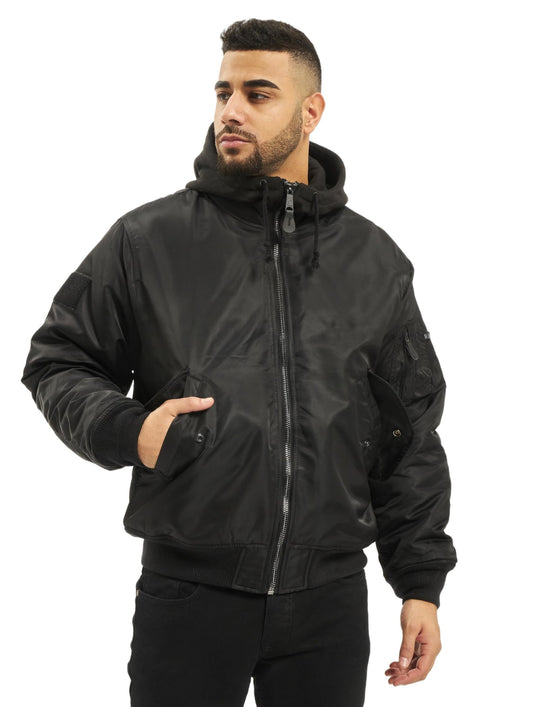 Brandit Men’s MA1 Bomber Hooded Jacket Olive/Grey – Classic Flight Jacket