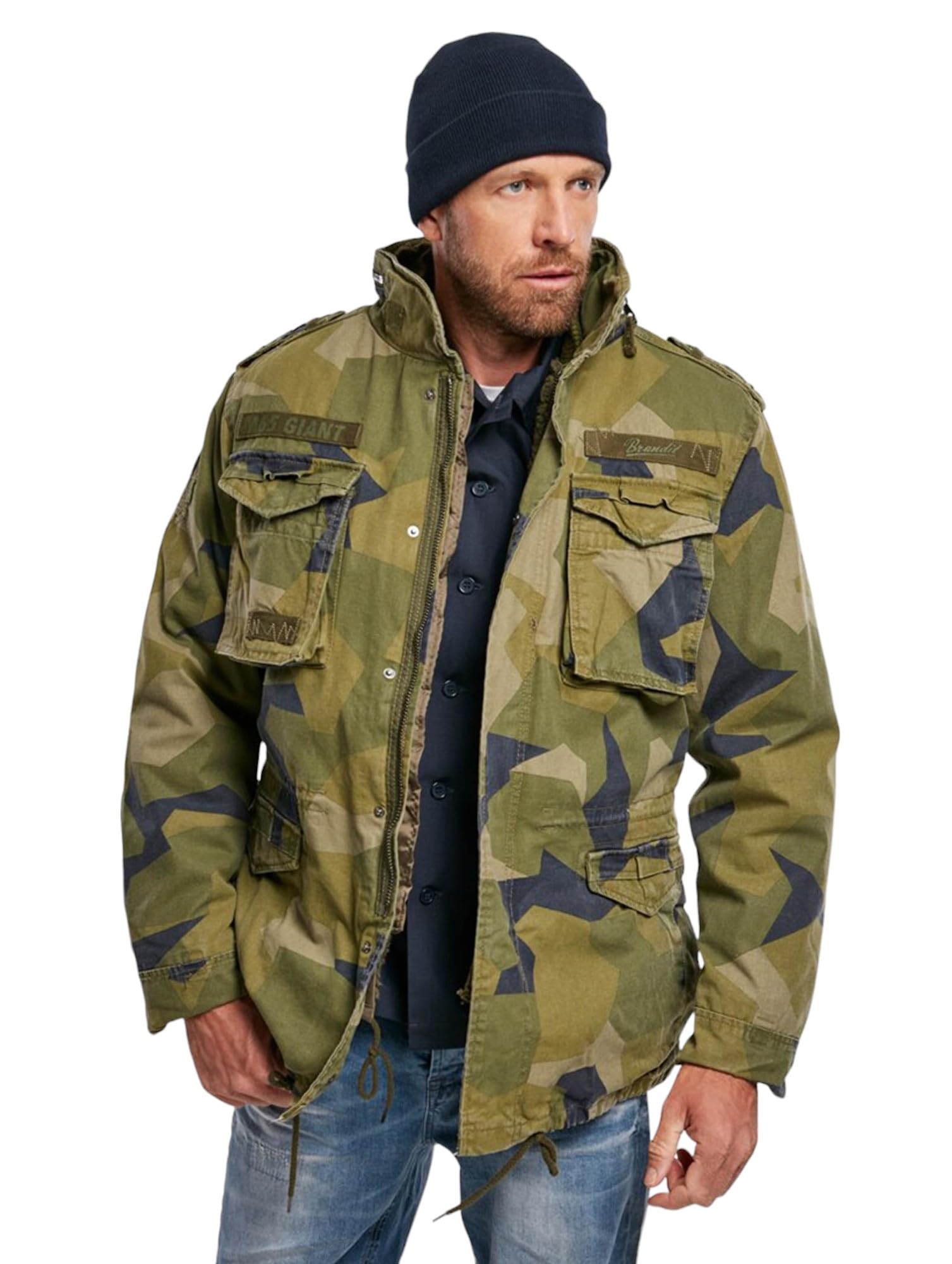 Brandit Men’s M-65 Giant Jacket Swedish Camo – Vintage Military Field Coat 7XL