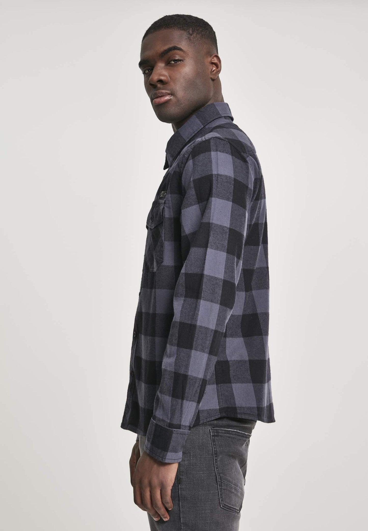 Brandit Men’s Check Shirt – Black/Charcoal Gray Casual Button-Up, Size 6XL