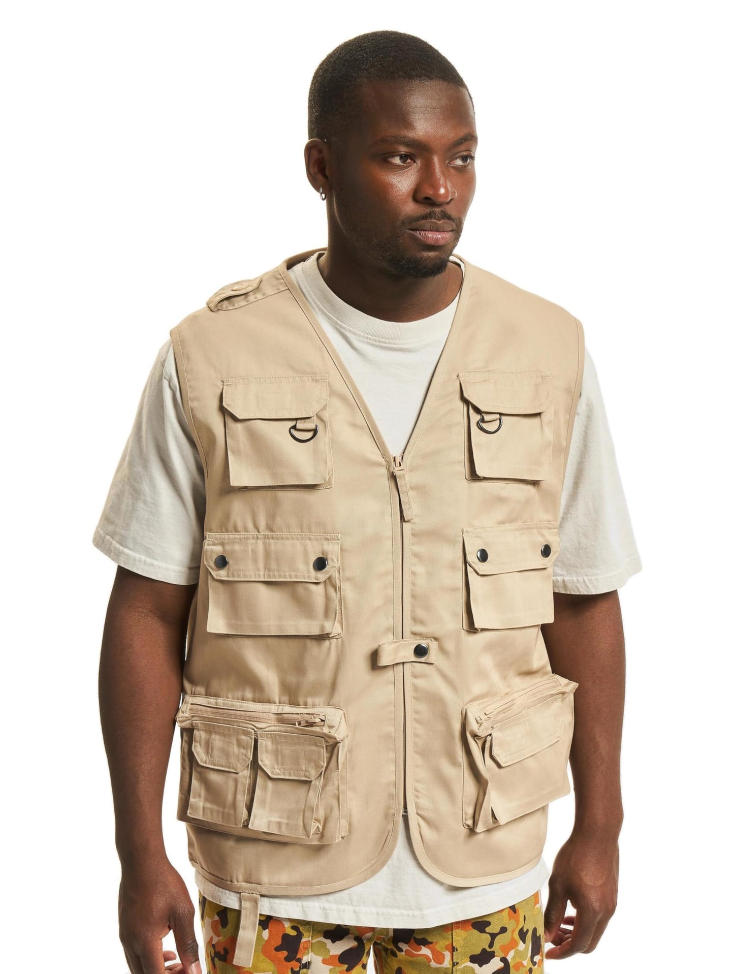 Brandit Men’s Hunting Vest – Beige Outdoor Multi-Pocket Utility Vest, Size XL