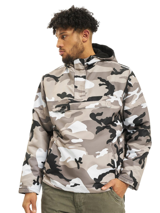 Brandit Men’s Windbreaker Jacket Urban Camo – Outdoor Fleece-Lined Coat 3XL