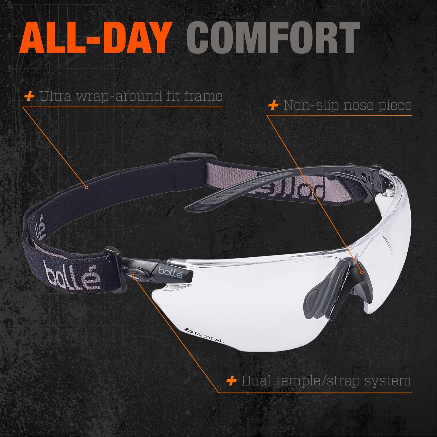 Bollé Combat Ballistic Glasses – Clear, Smoke & ESP Lenses Black Frame