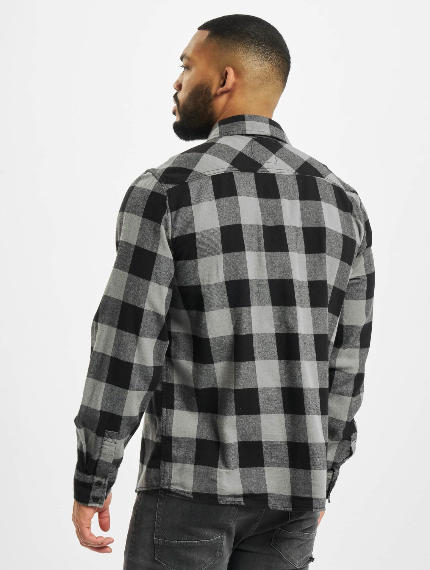 Brandit Men’s Check Shirt – Black/Charcoal Gray Casual Button-Up, Size 5XL