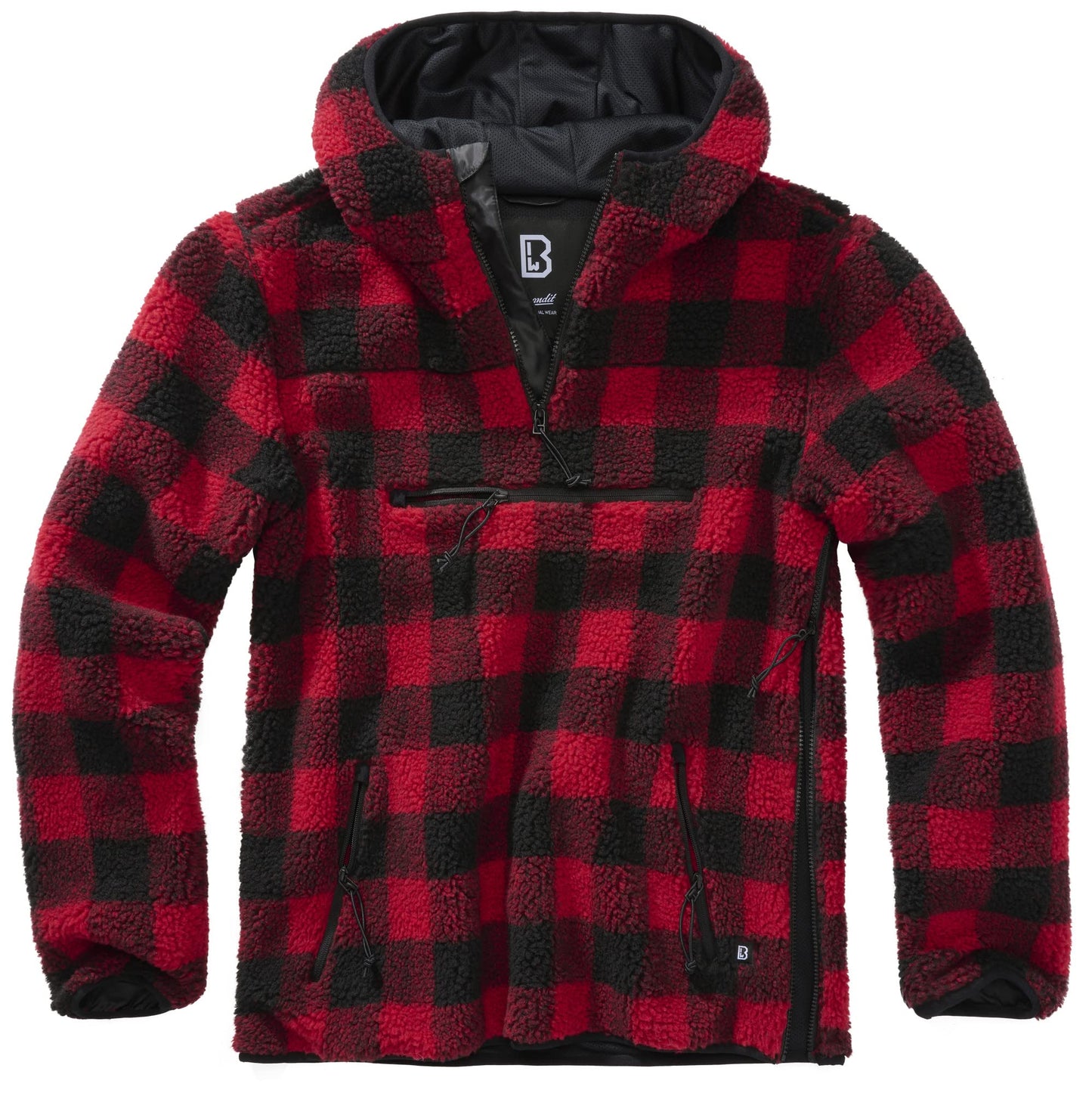 Brandit Men’s Hooded Fleece Quarter Zip Pullover | Warm Outdoor Hoodie