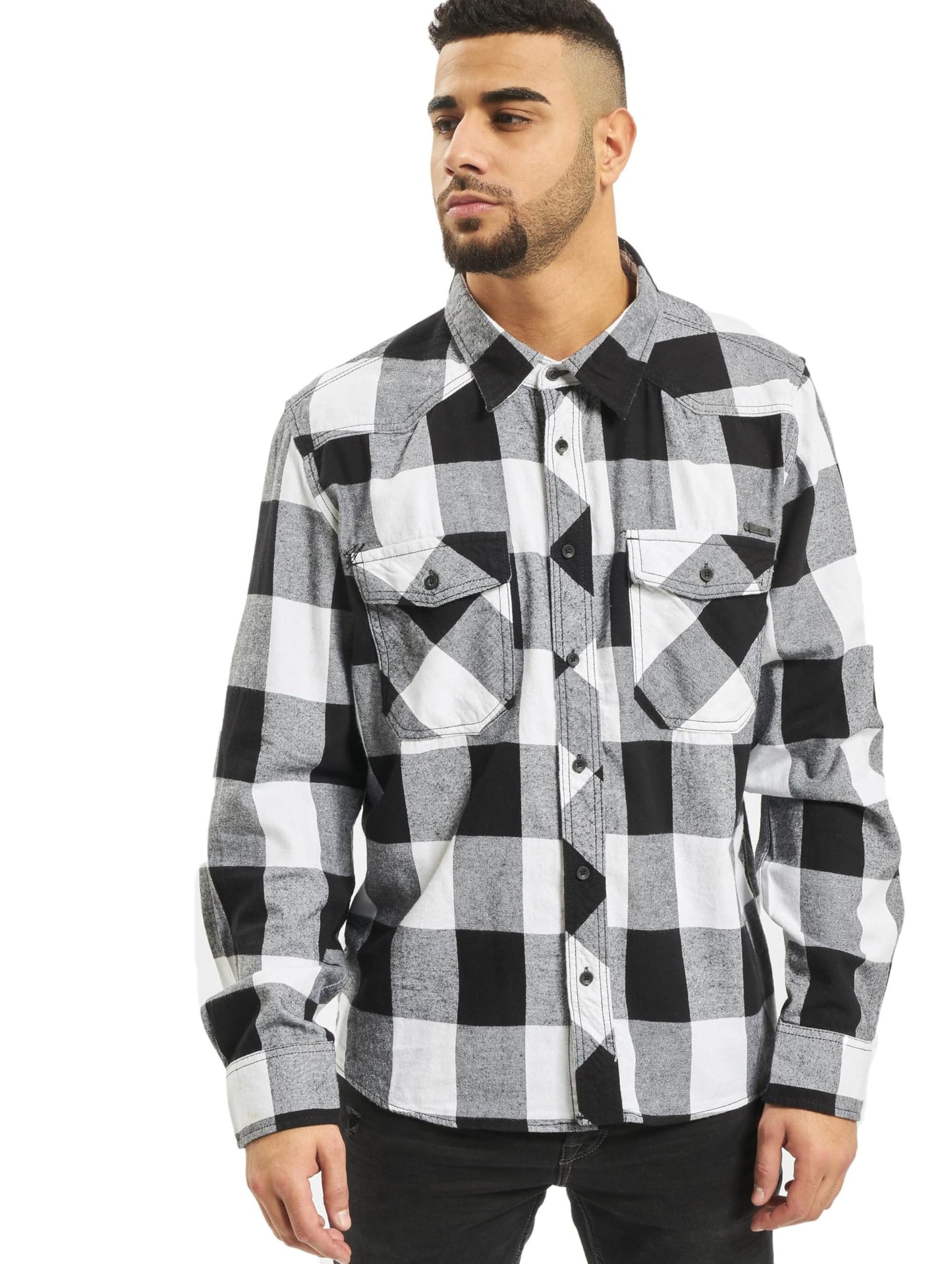 Brandit Men’s Check Shirt – Black/Grey Casual Button-Up Flannel Style Shirt
