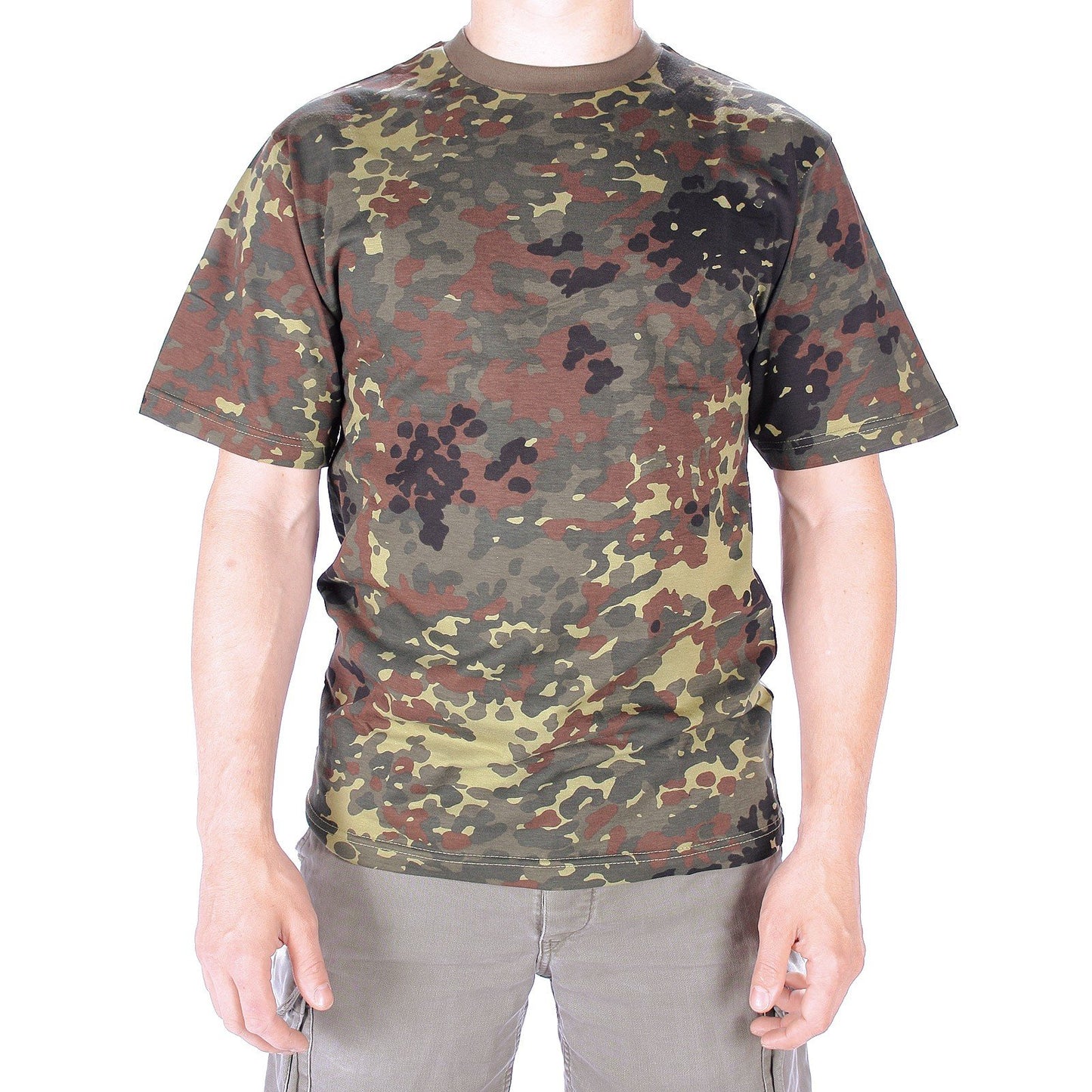 Mil-Tec Flecktarn Camo T-Shirt Cotton Crew Neck Military Style Men’s
