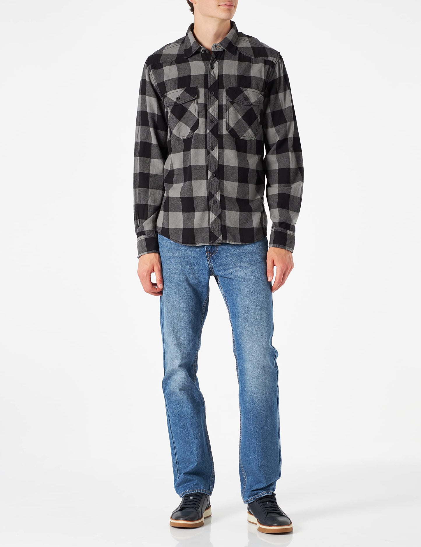 Brandit Men’s Check Shirt – Black/Charcoal Gray Casual Button-Up, Size S