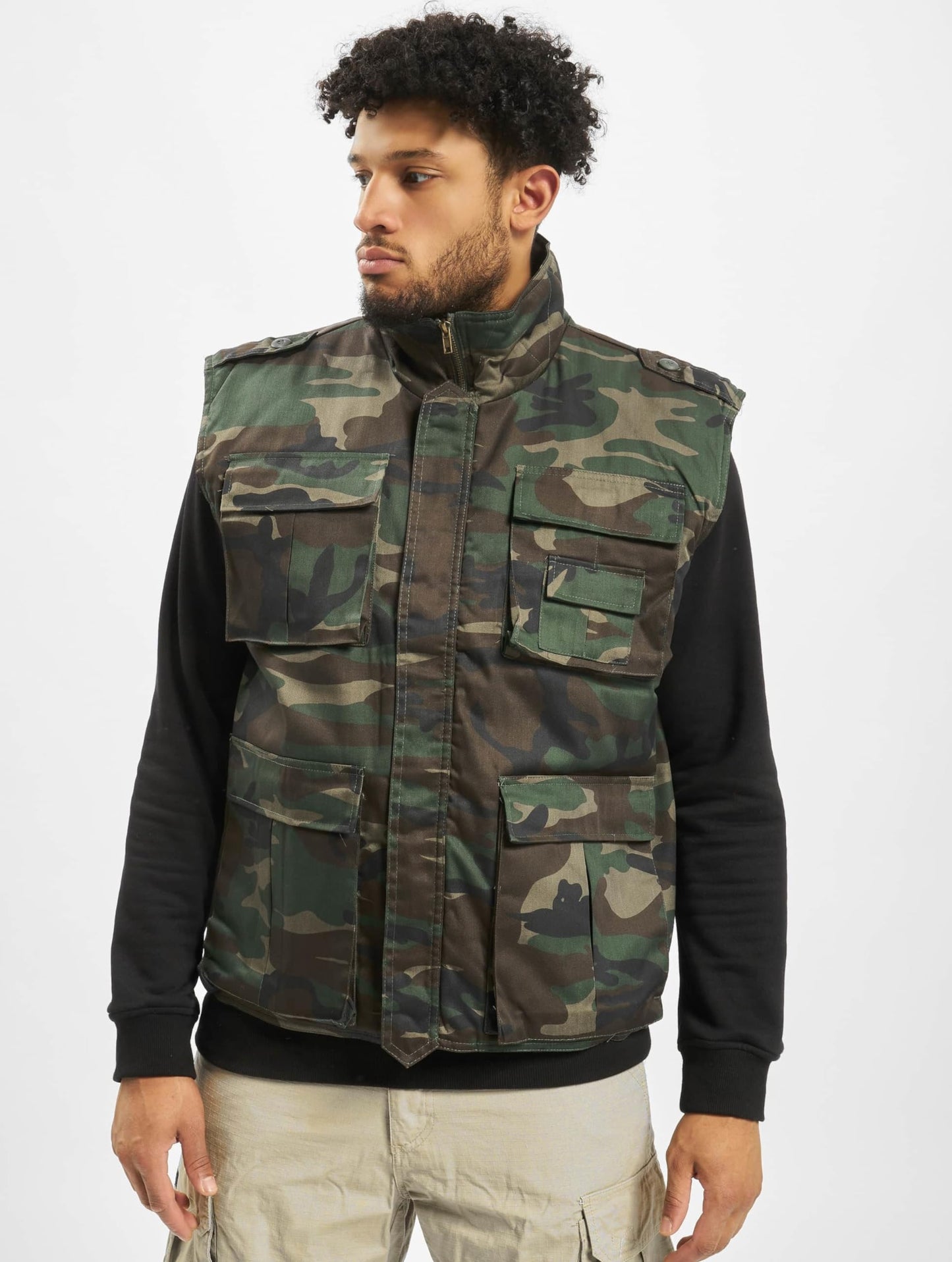 Brandit Ranger Vest – Woodland Camo Outdoor Multi-Pocket Utility Vest, Size XL
