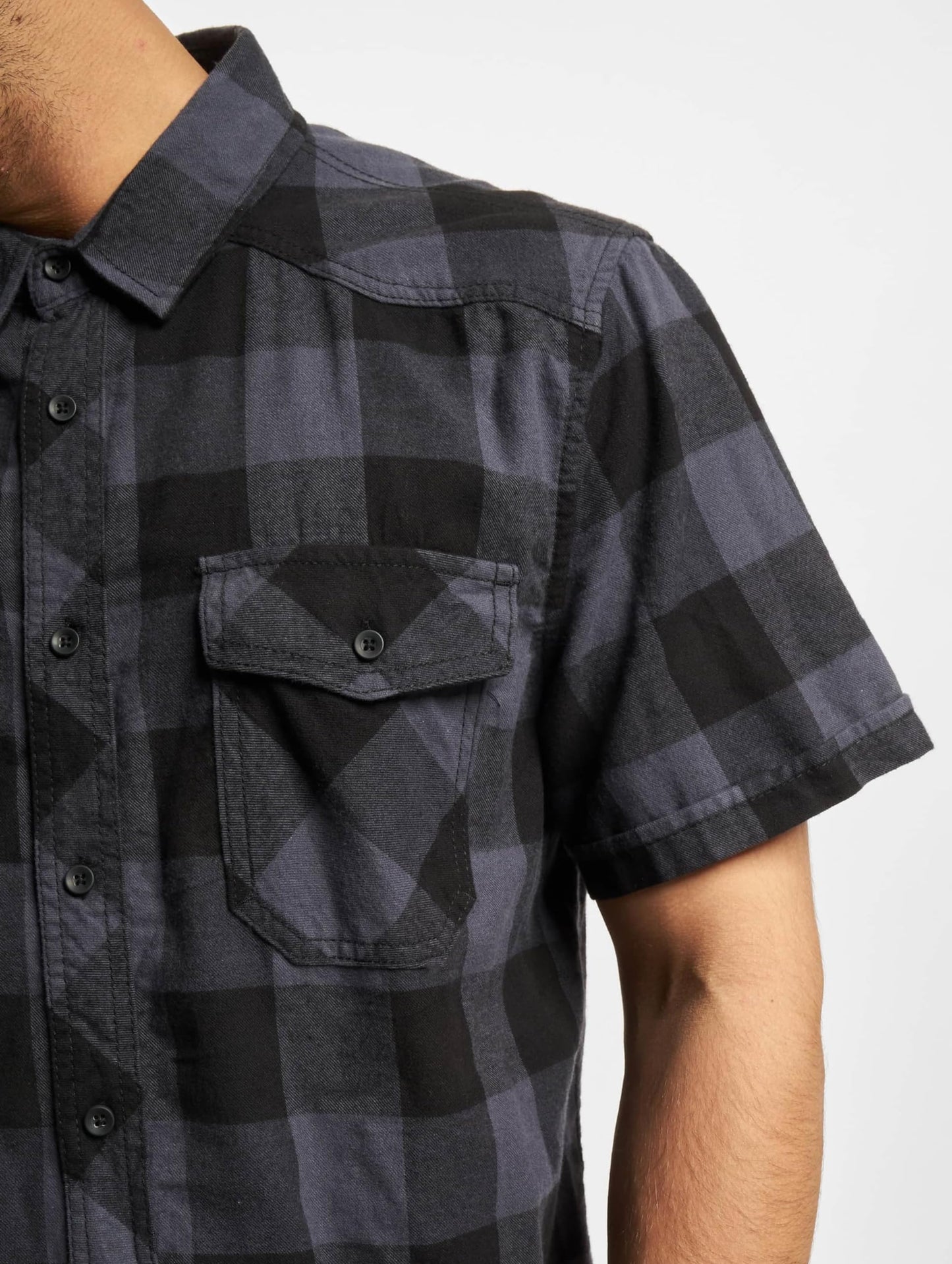 Brandit Men’s Checked Flannel Shirt – Black/Grey Half-Sleeve Lumberjack, XL