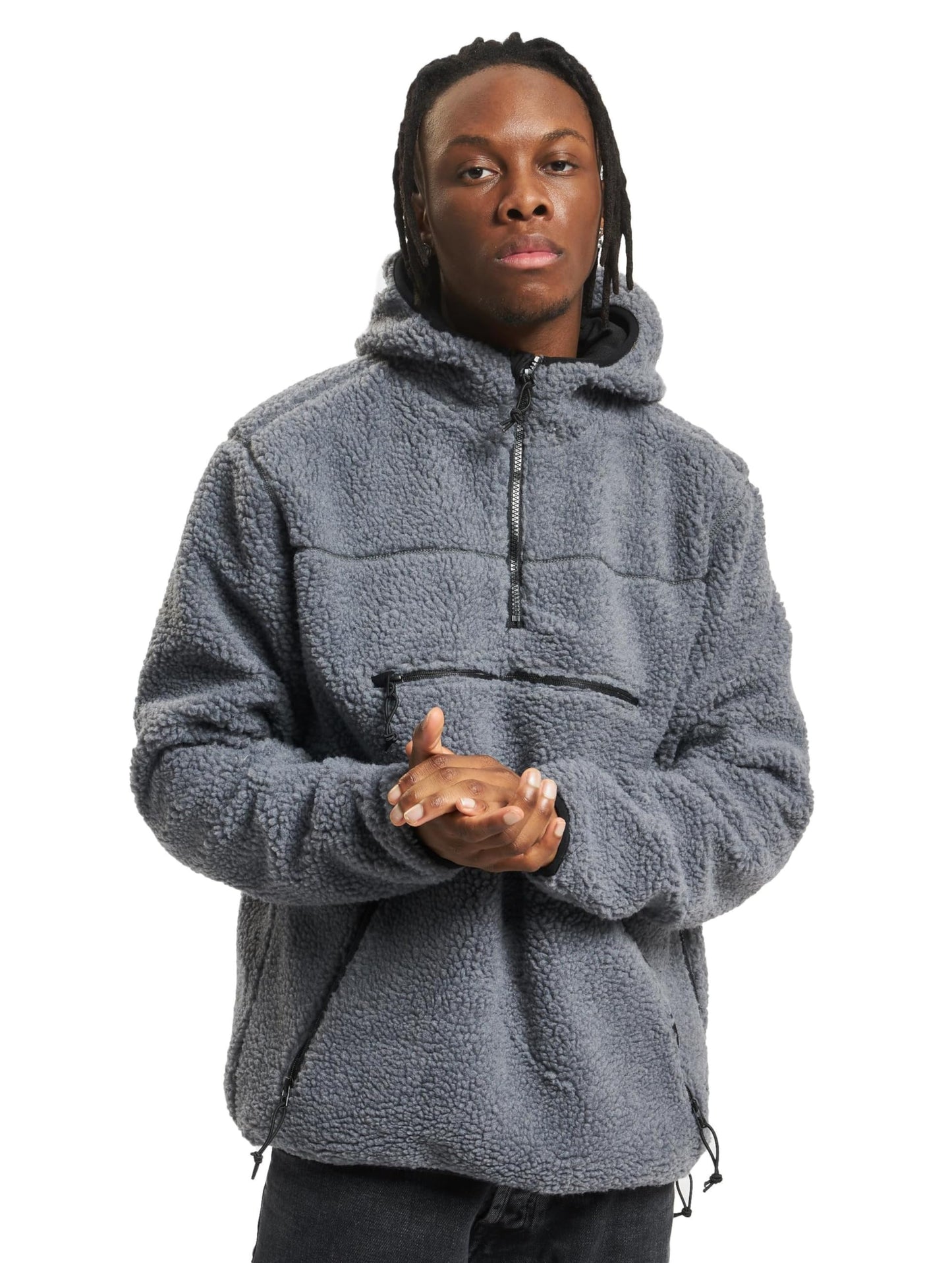 Brandit Men’s Hooded Fleece Quarter Zip Pullover | Warm Outdoor Hoodie