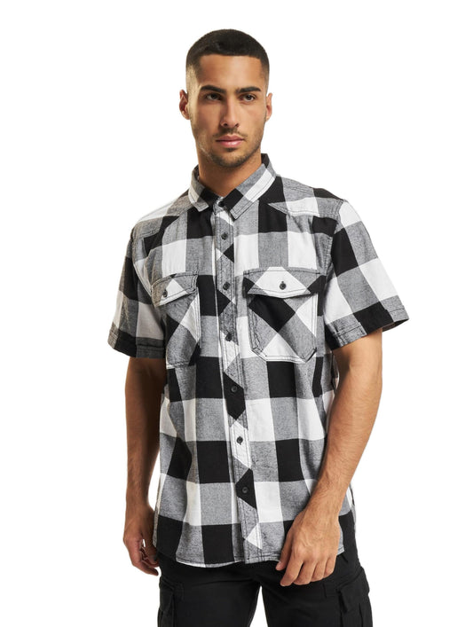 Brandit Men’s Checked Flannel Shirt – White/Black Half-Sleeve Lumberjack, XXL