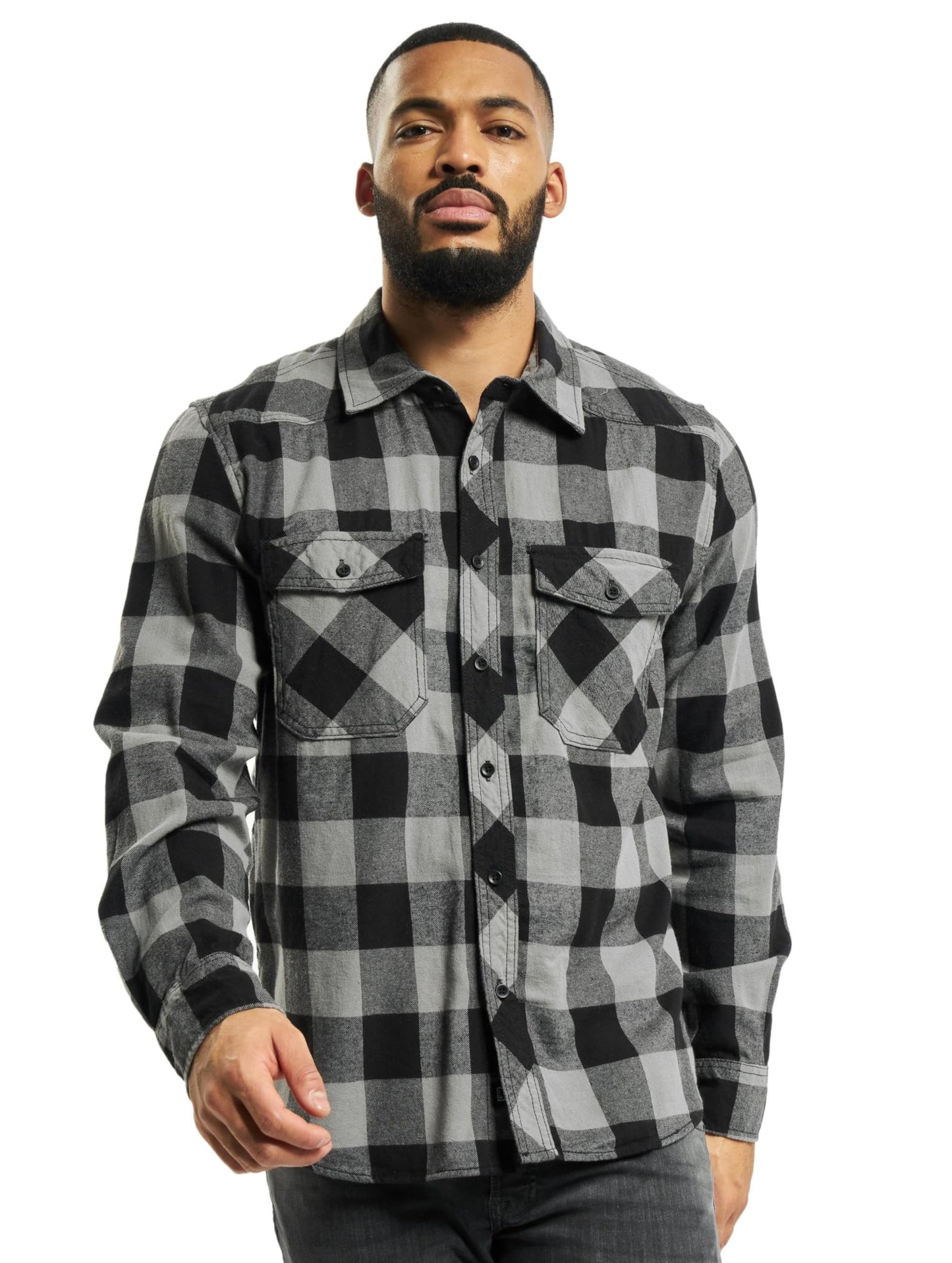 Brandit Men’s Check Shirt – Black/Charcoal Gray Casual Button-Up, Size M
