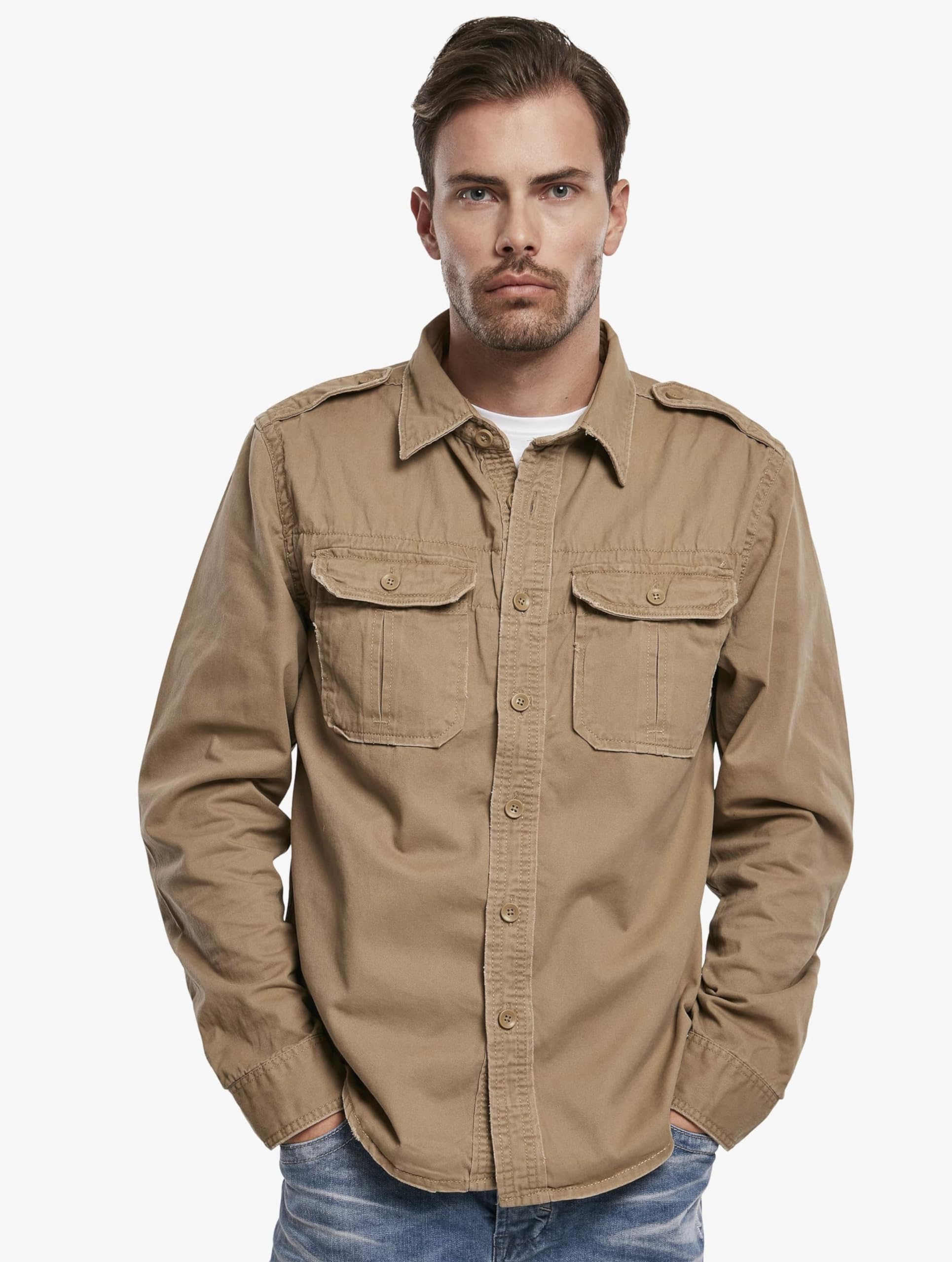 Brandit Men’s Vintage Shirt Camel L – Men’s Long Sleeve Military Shirt