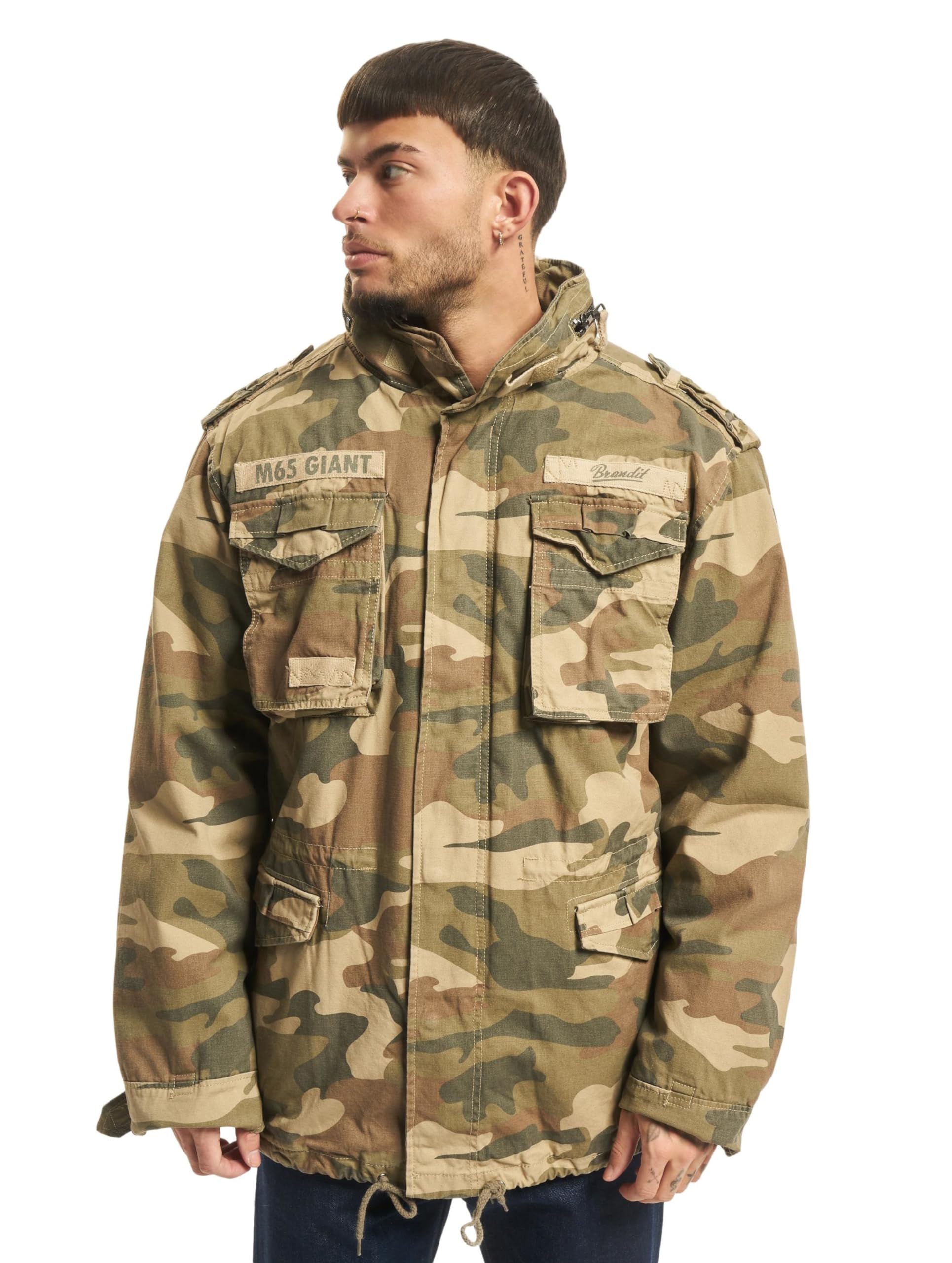 Brandit Men’s M-65 Giant Jacket Light Woodland – Vintage Military Field Coat M