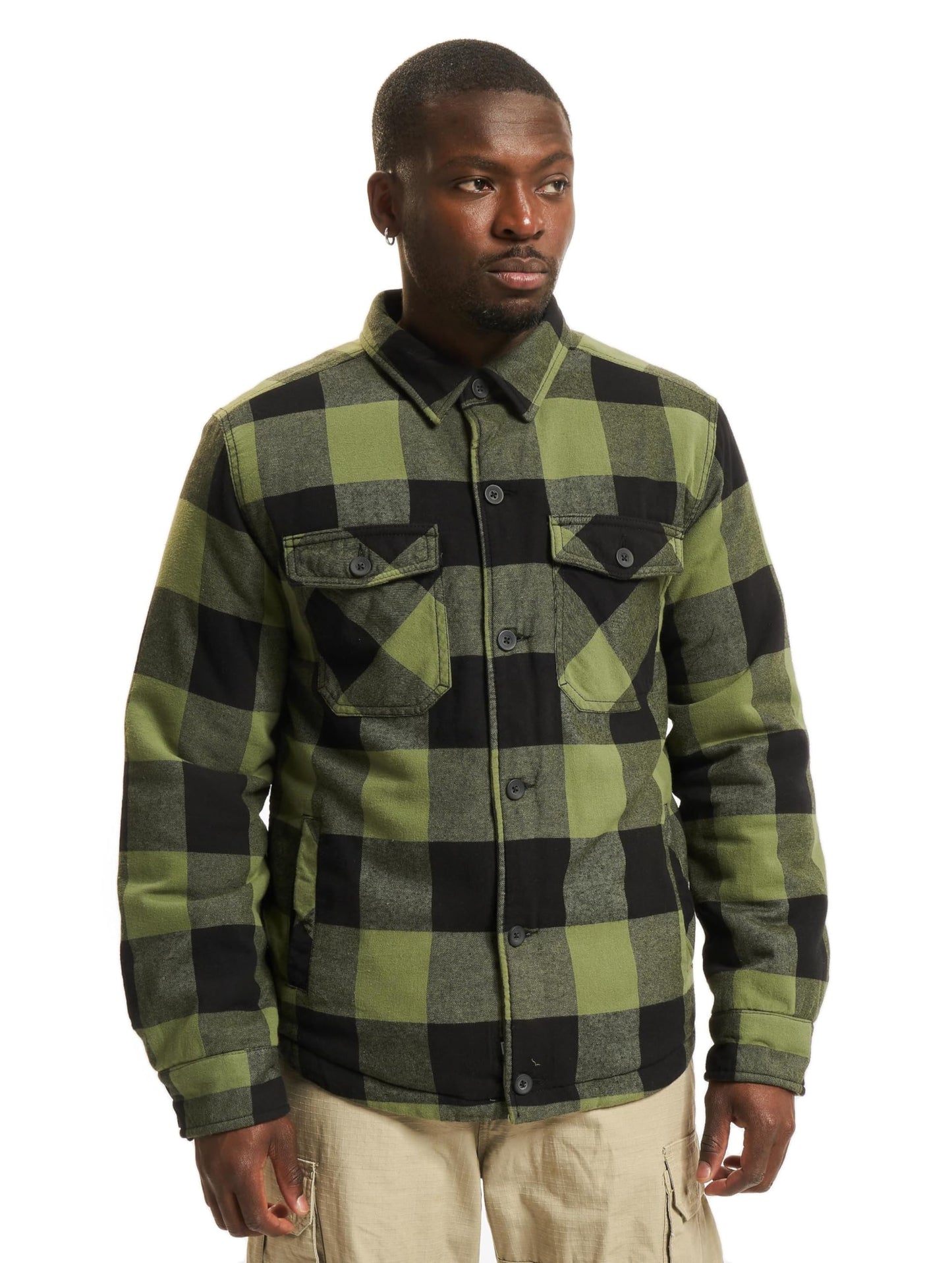 Brandit Lumber Jacket Black/Blue – Men’s Checked Flannel Sherpa Jacket