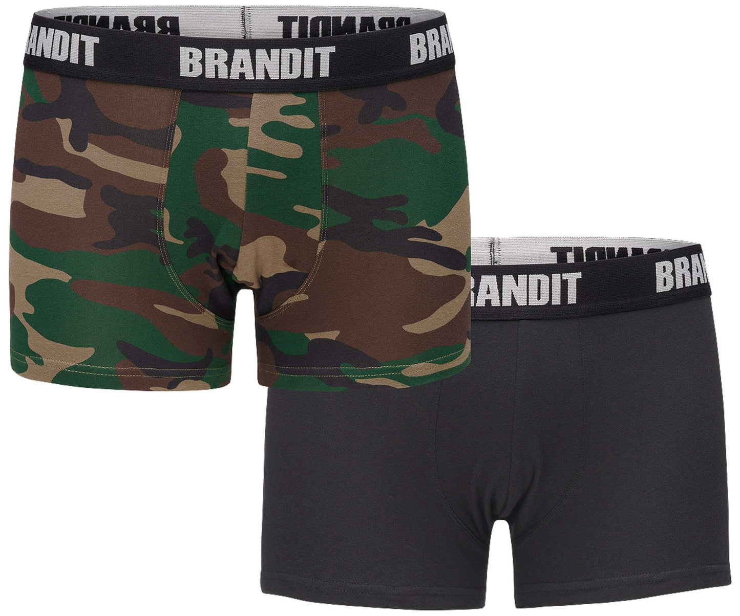 Brandit Men’s Boxer Shorts Logo 2-Pack Dark Camo/Black – Cotton Underwear