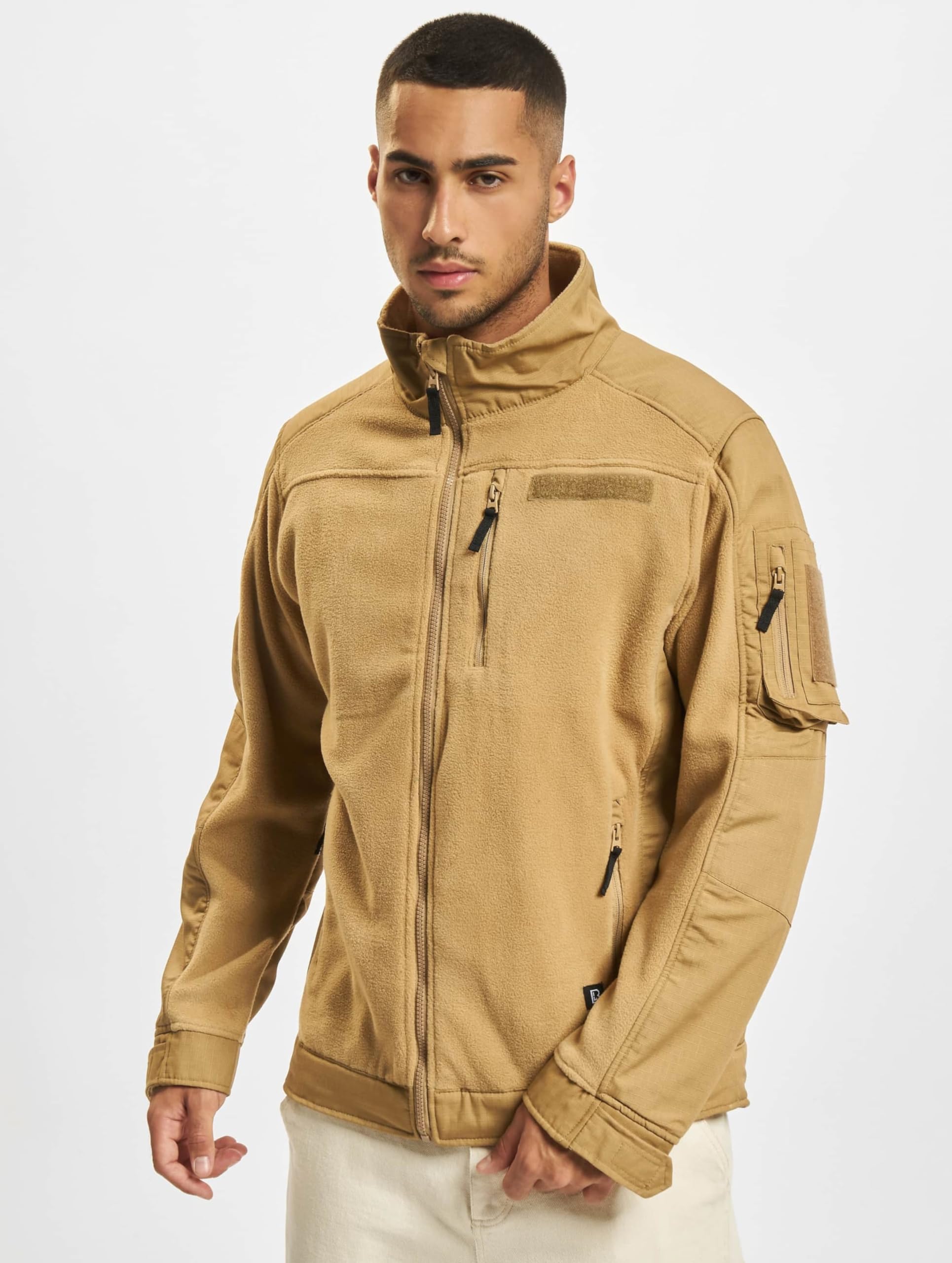 Brandit Men’s Ripstop Fleece Jacket Camel 5XL | Warm Outdoor Zip Jacket