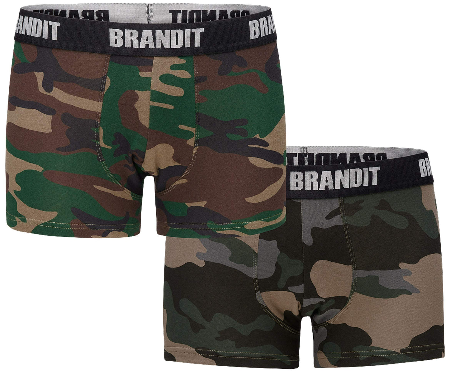 Brandit Men’s Boxer Shorts Logo 2-Pack Dark Camo/Black – Cotton Underwear