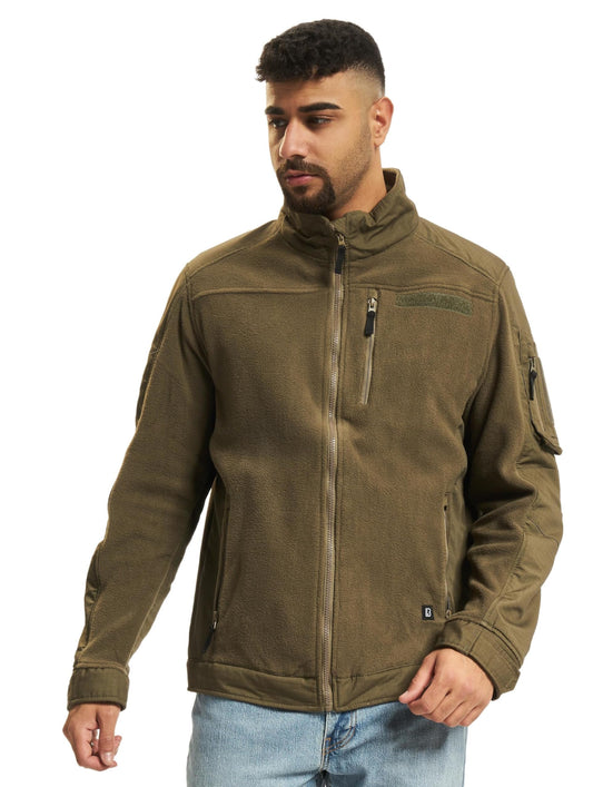 Brandit Men’s Ripstop Fleece Jacket Olive L | Warm Outdoor Zip Jacket