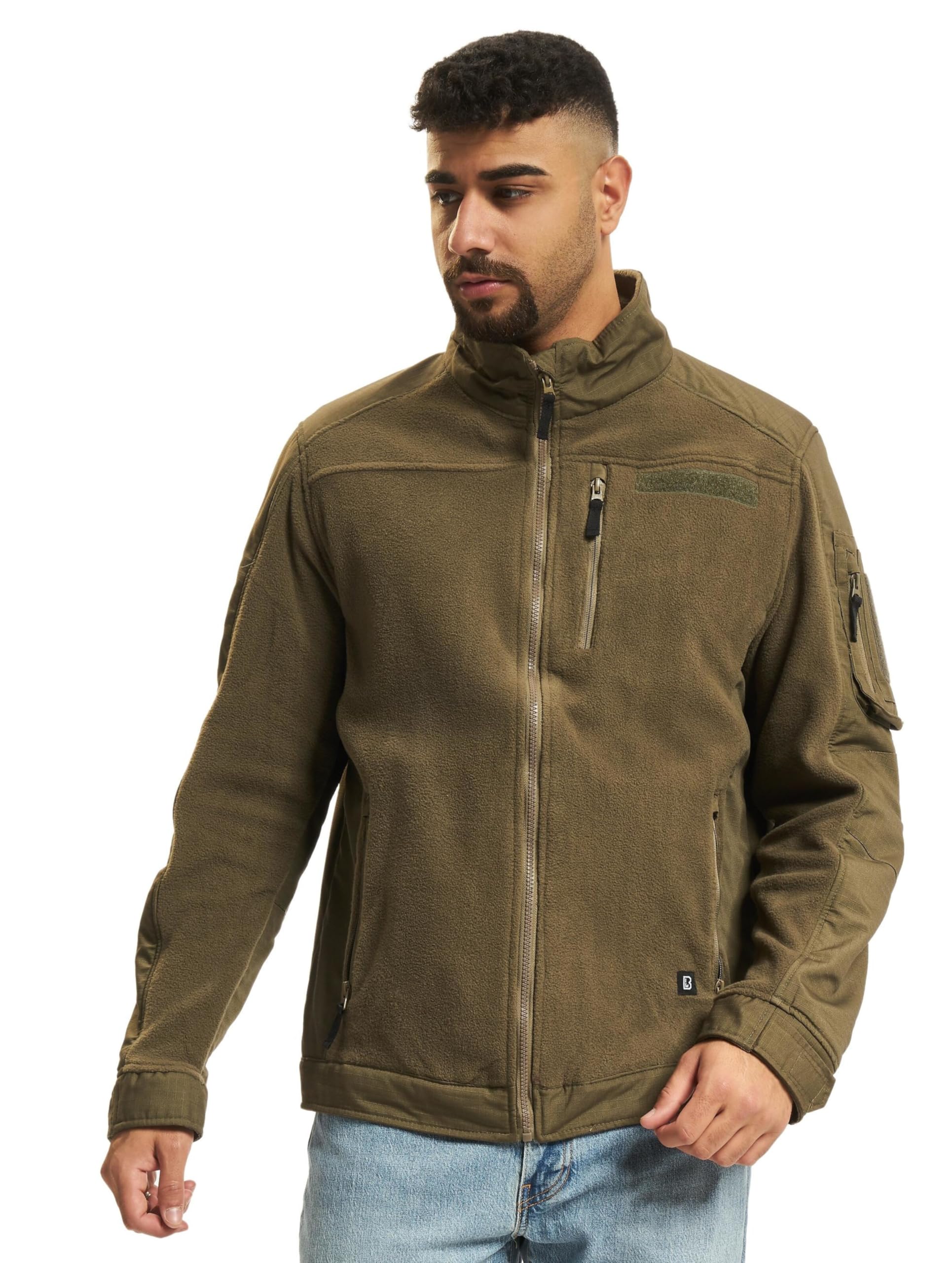 Brandit Men’s Ripstop Fleece Jacket Olive M | Warm Outdoor Zip Jacket
