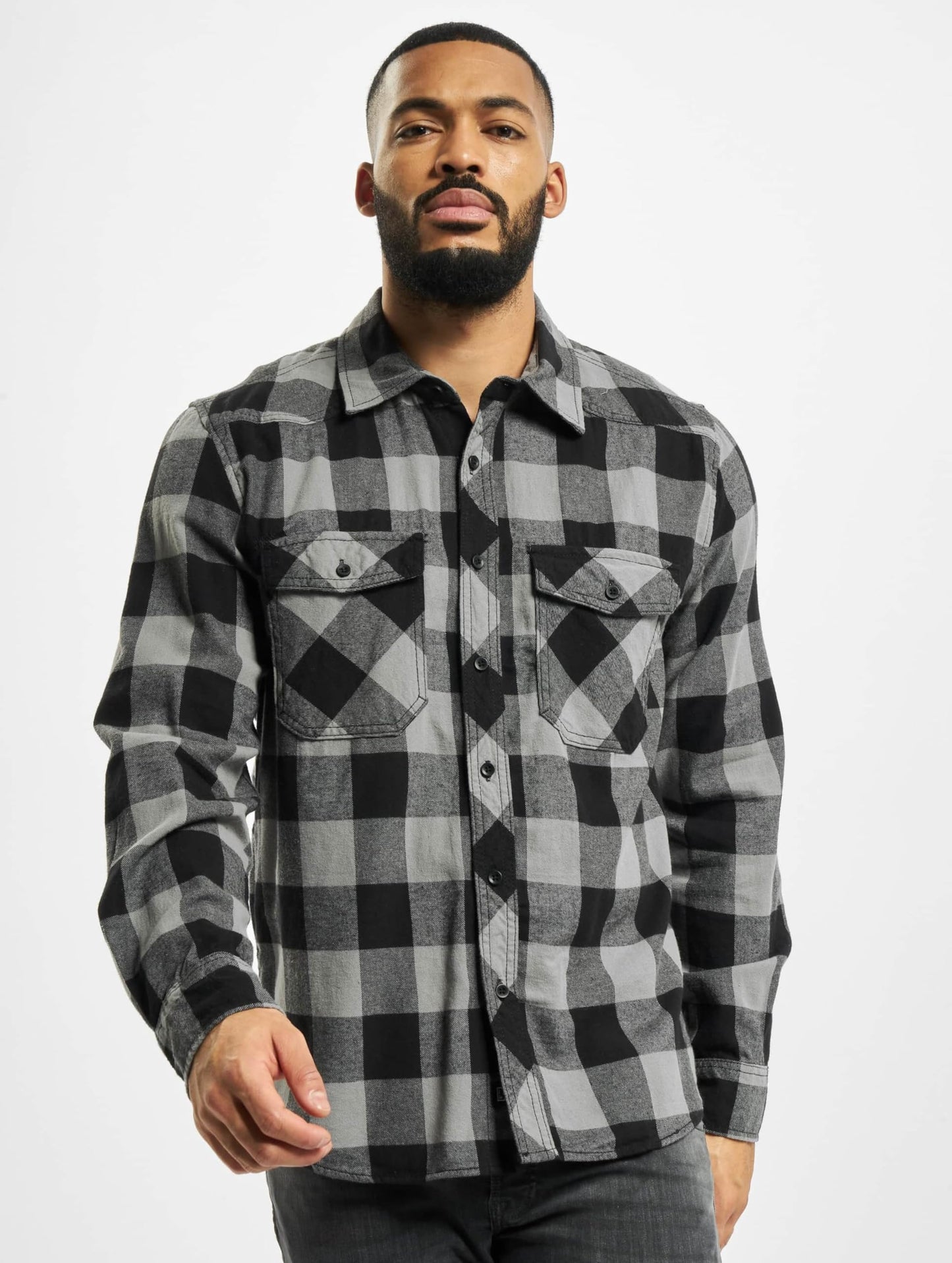 Brandit Men’s Check Shirt – Black/Charcoal Gray Casual Button-Up, Size M