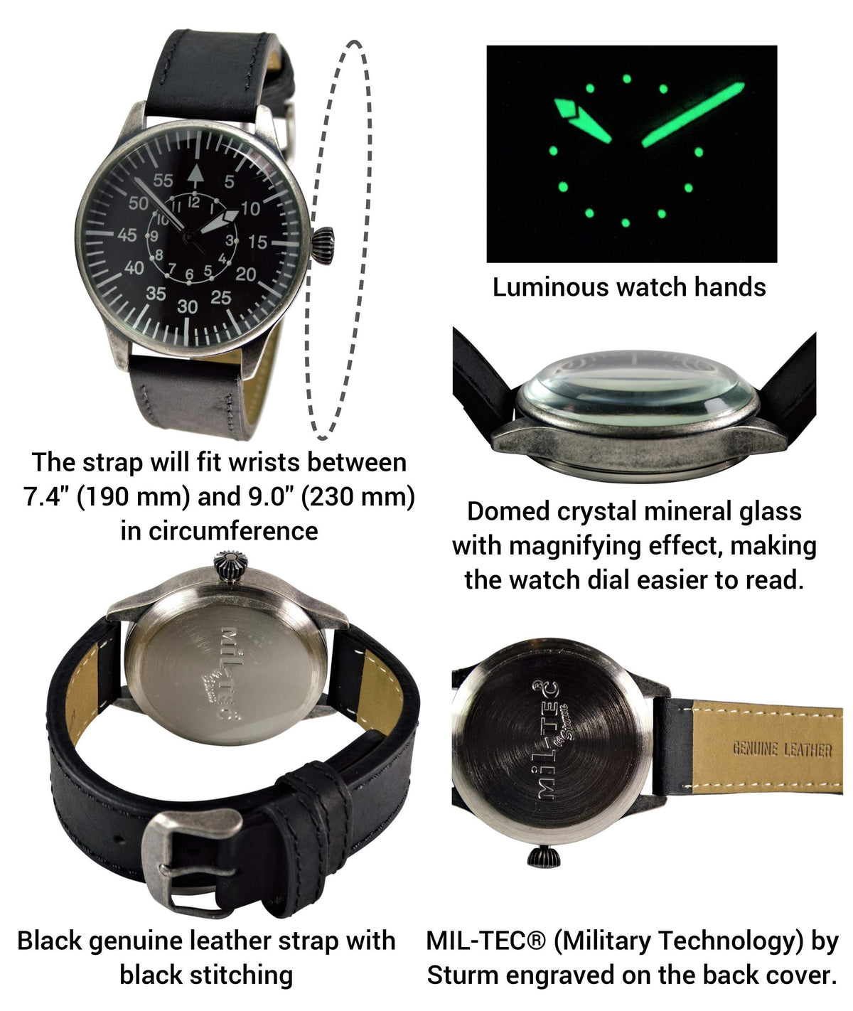 Mil-Tec Retro Pilot Watch Mil-tec Black