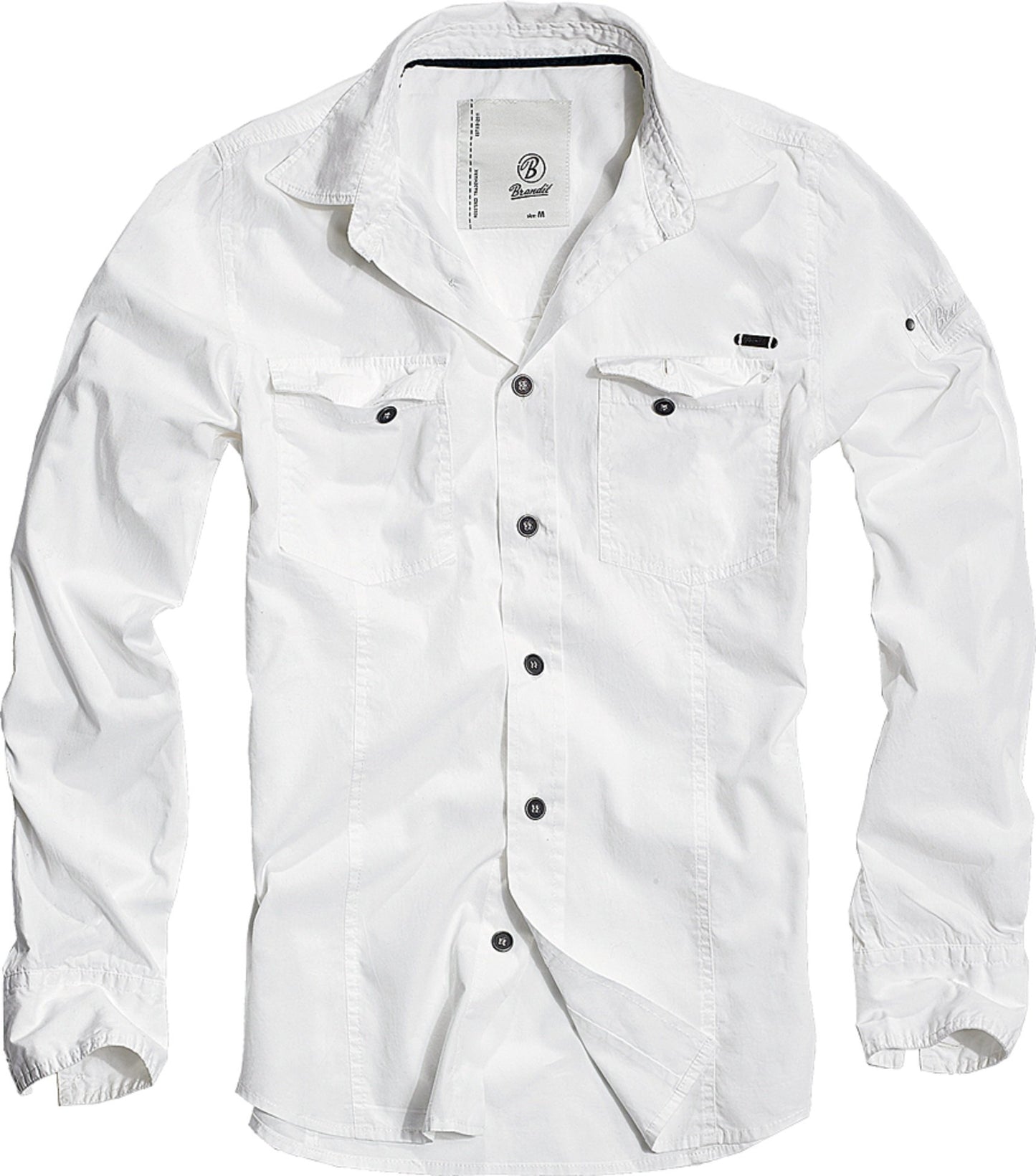 Brandit Men’s Slimfit Shirt – Woodland Camo Military Style Casual Button-Up
