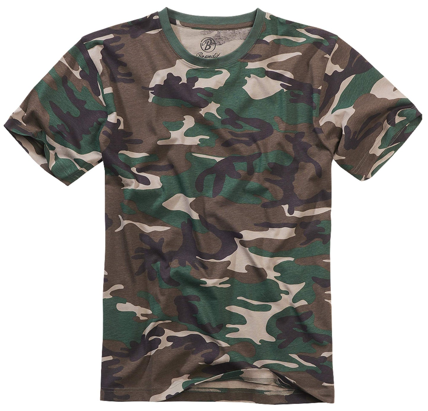 Brandit Men’s T-Shirt – Woodland Camo Cotton Crew Neck Casual Outdoor Top, 5XL