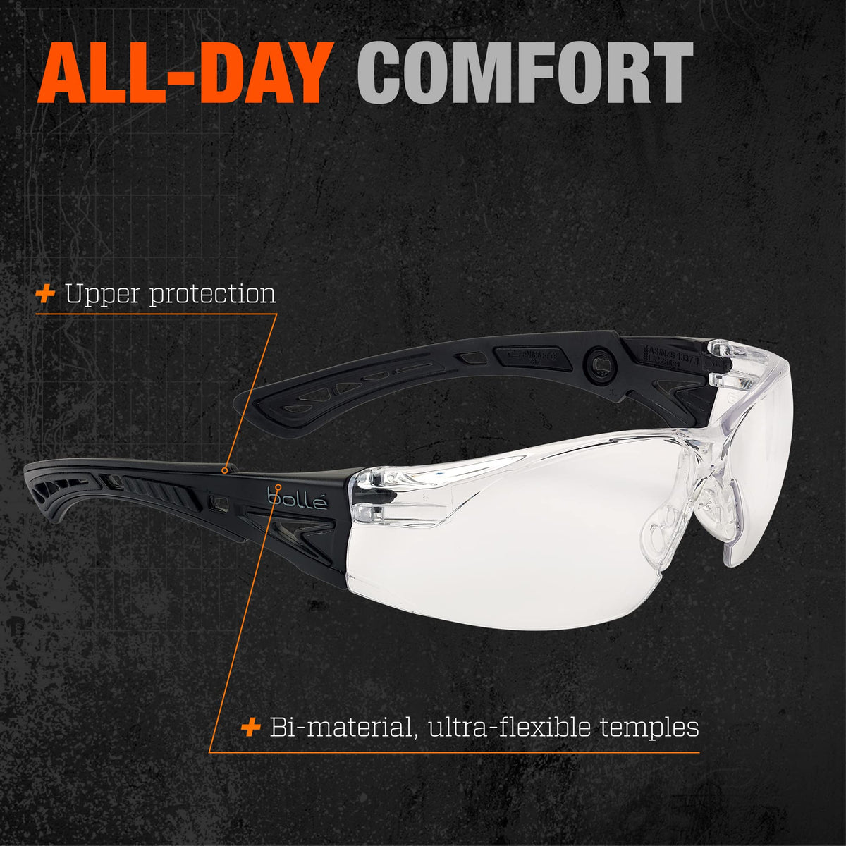 Mil-Tec Clear Safety Goggles Bollé Bssi Rush+ Black