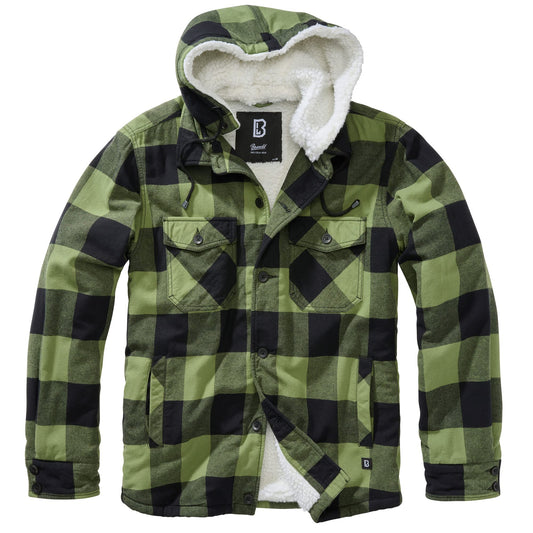 Brandit Men’s Lumber Hooded Jacket Black/Olive 2XL – Lightweight Plaid Jacket