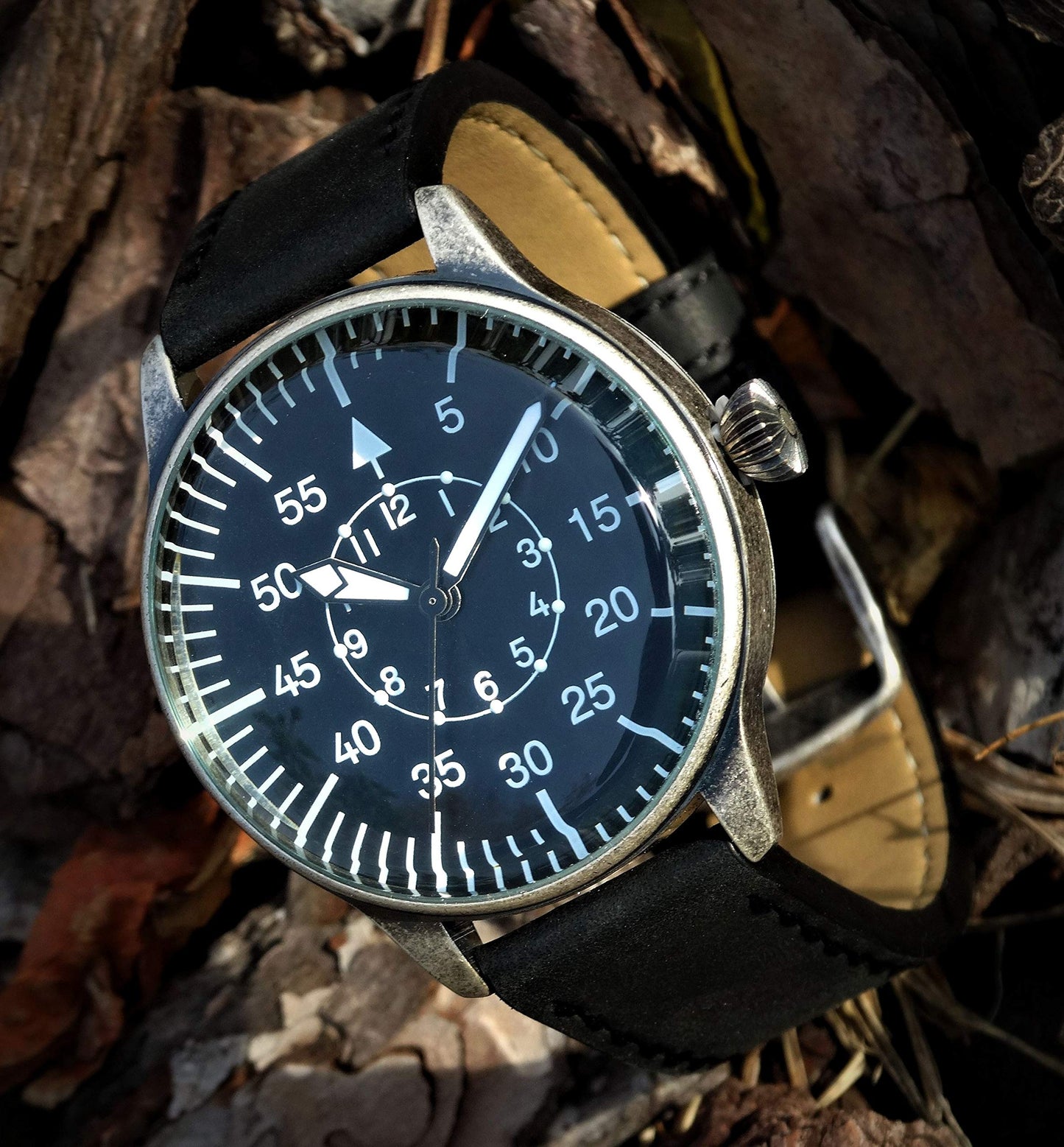 Mil-Tec Vintage Aviator Watch – Black Dial Quartz WWII Pilot Wristwatch