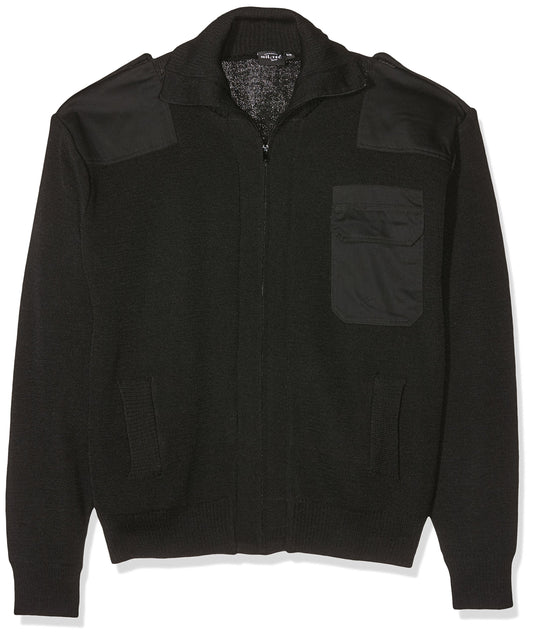 Black Army Style Cardigan Wool Blend Military Tactical Full Zip Sweater