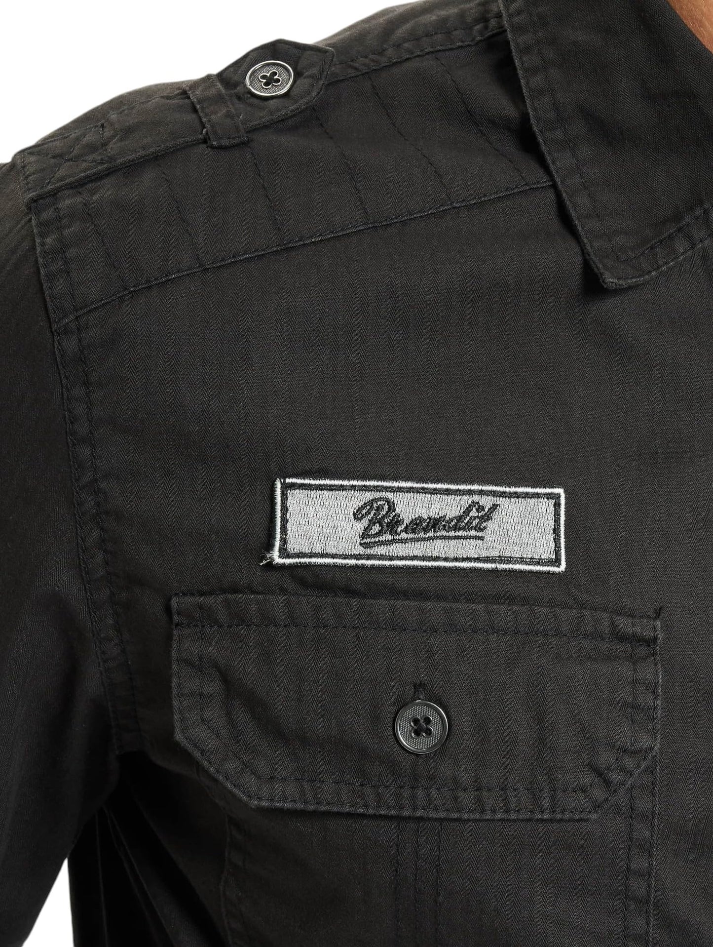 Brandit Men’s Luis Vintage Shirt with Badges – Black Military Style Button-Up