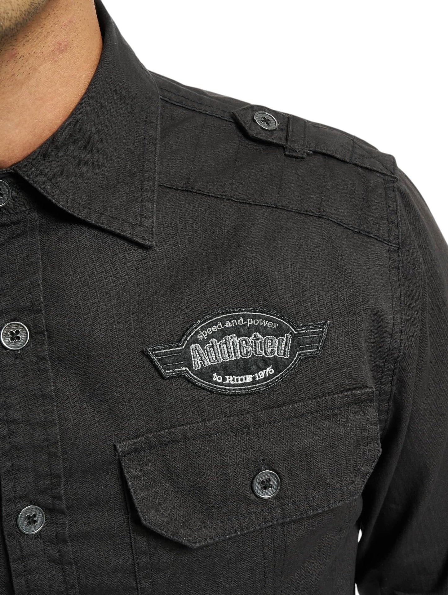 Brandit Men’s Luis Vintage Shirt with Badges – Black Military Style Button-Up