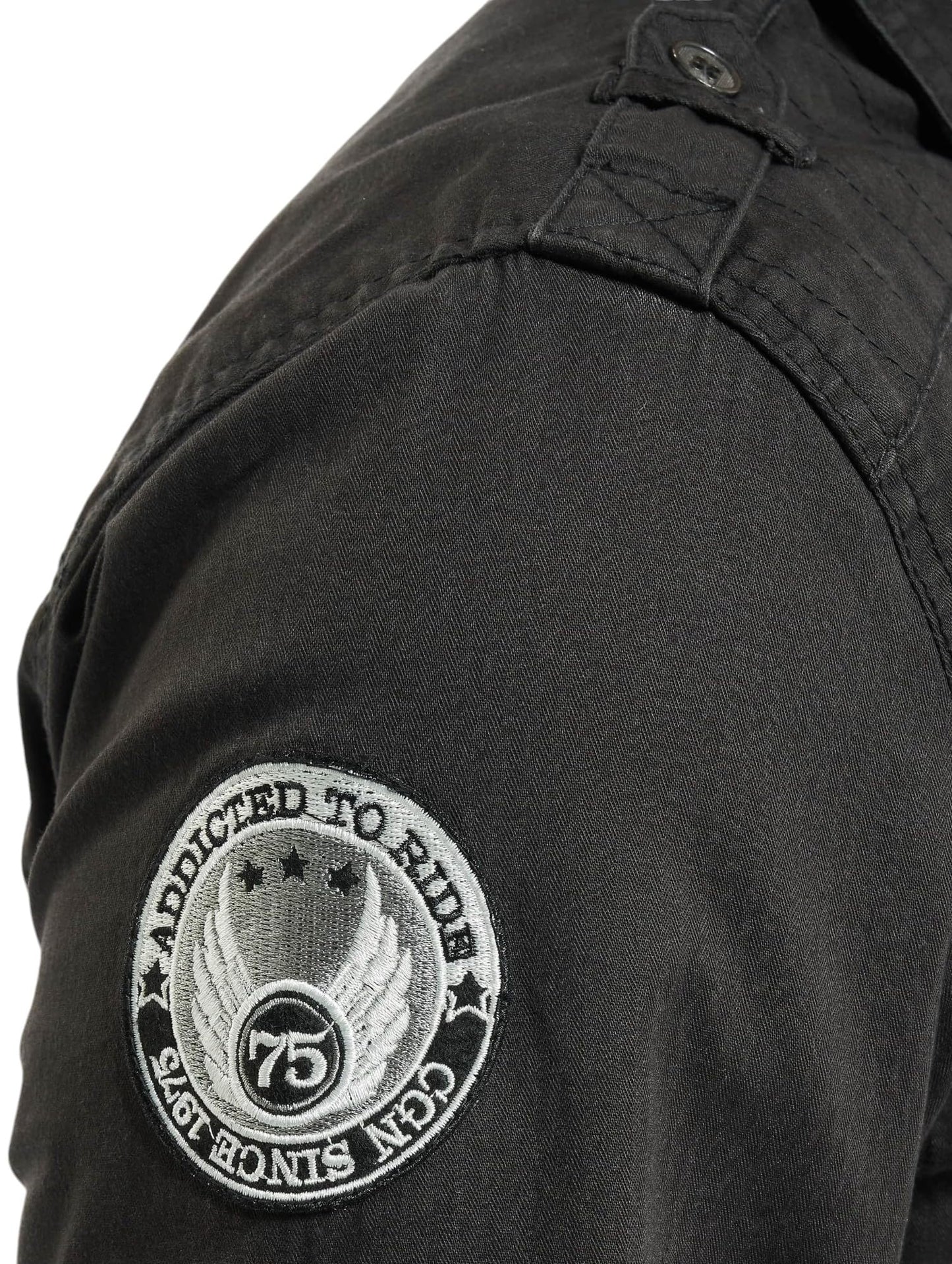 Brandit Men’s Luis Vintage Shirt with Badges – Black Military Style Button-Up