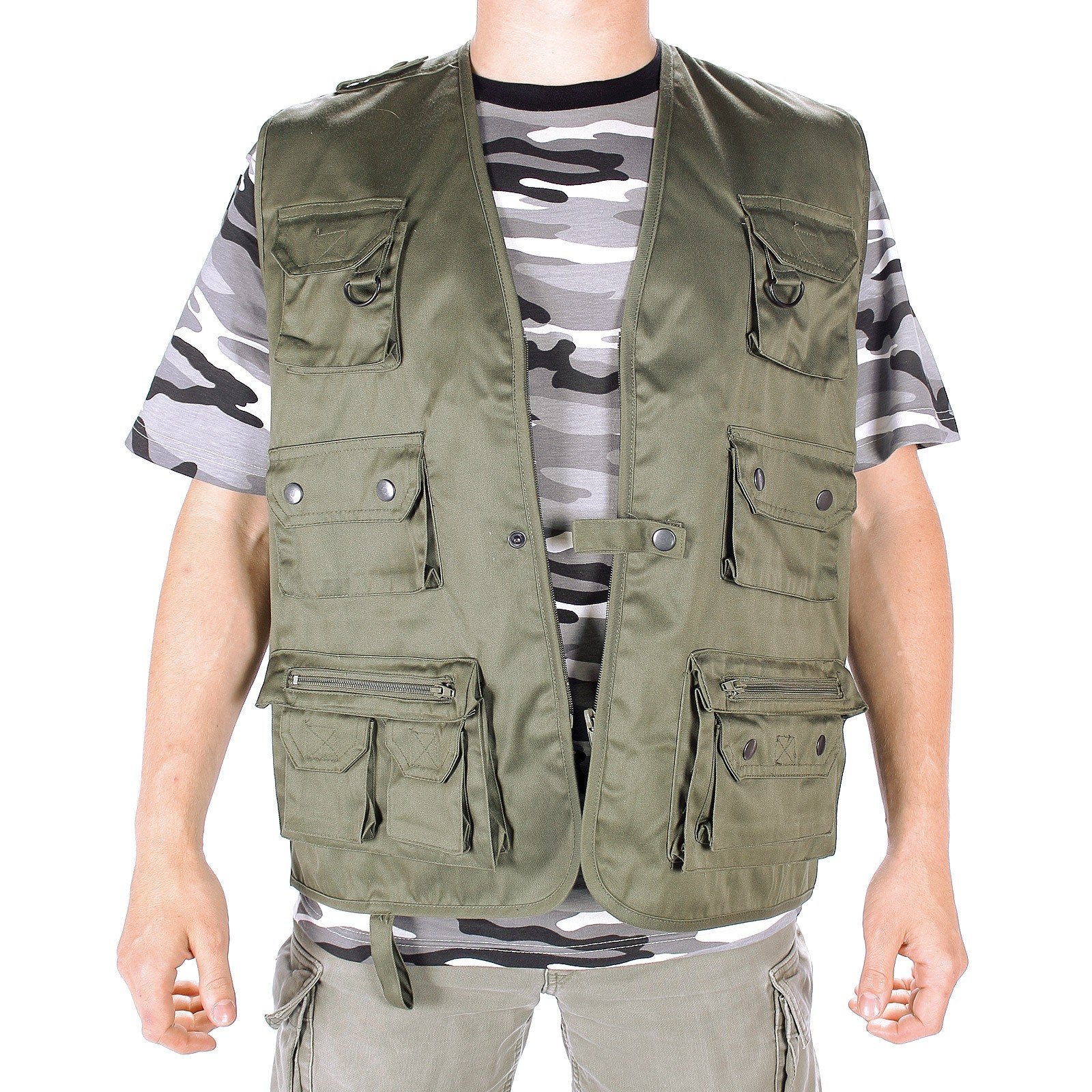 Mil-Tec Hunting Vest Olive Green Angler Tactical Multi Pocket Weste XXL