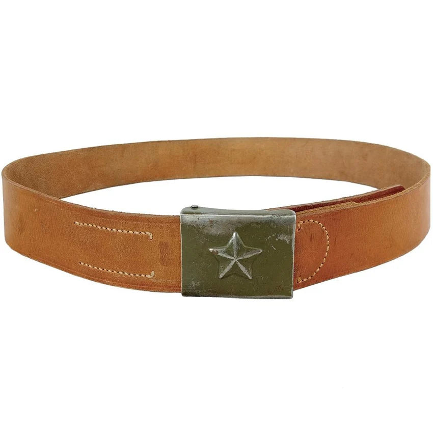 Original Czech Army Leather Belt Metal Buckle 4 5 Cm Brown – Used
