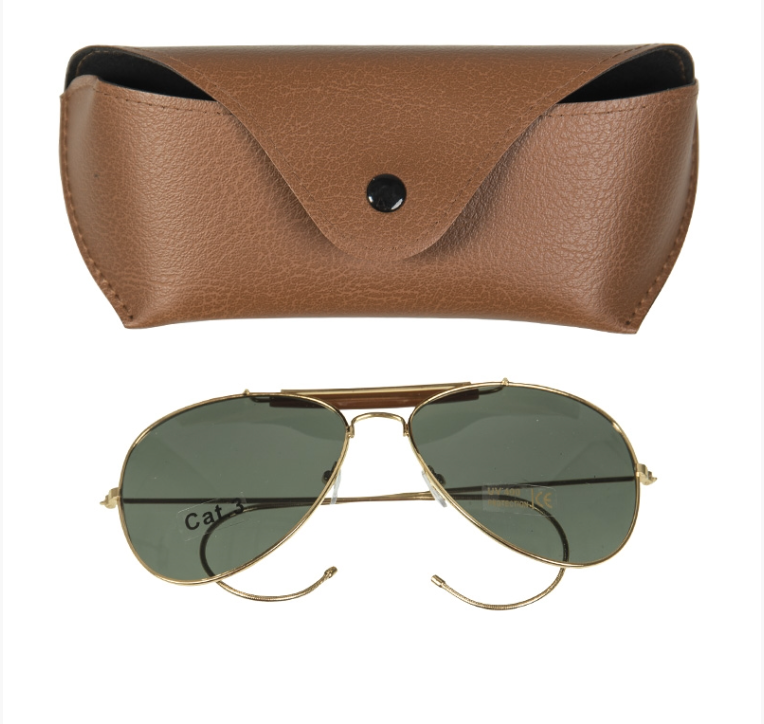 Military-Style AF Green Aviator Sunglasses with Protective Case