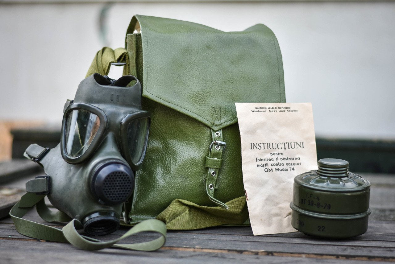 Original Romanian Army Ro Gas Mask M74 Filter Olive – Like New
