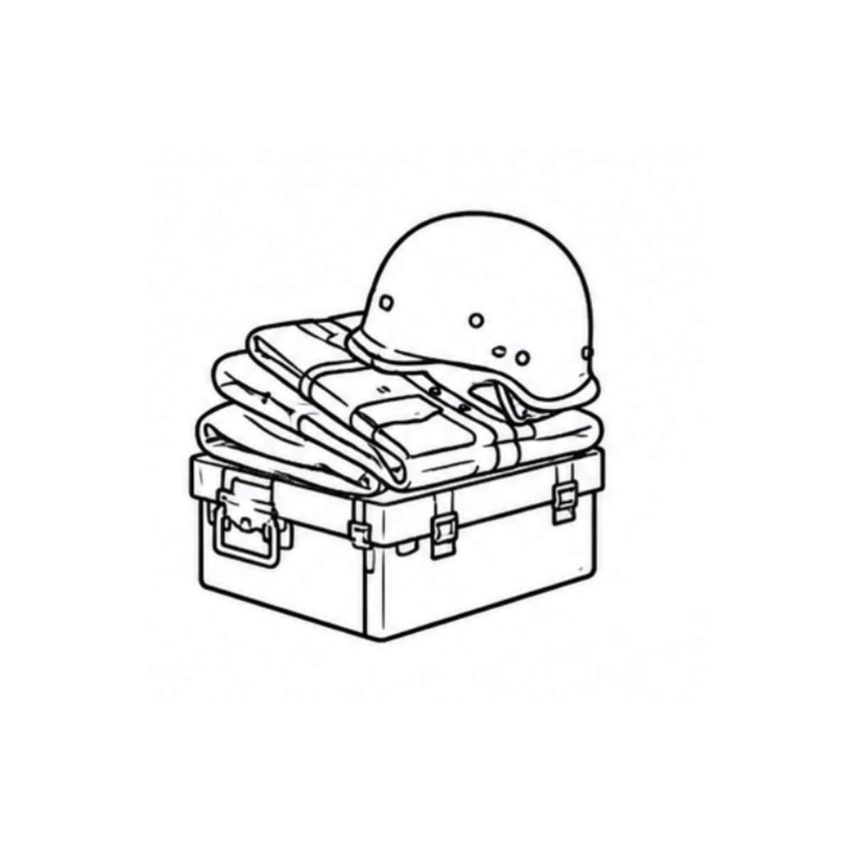 Illustration of a suitcase with a helmet and tools on a white background