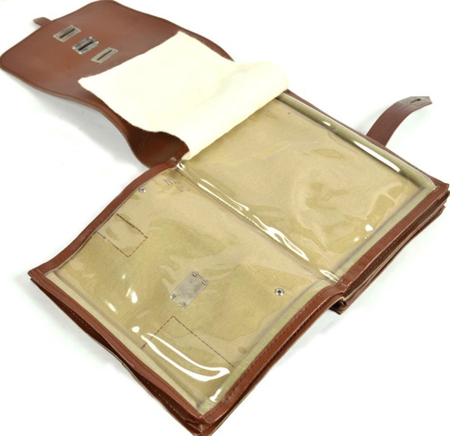 Original East German Army German Vinyl Map Case Brown – Used
