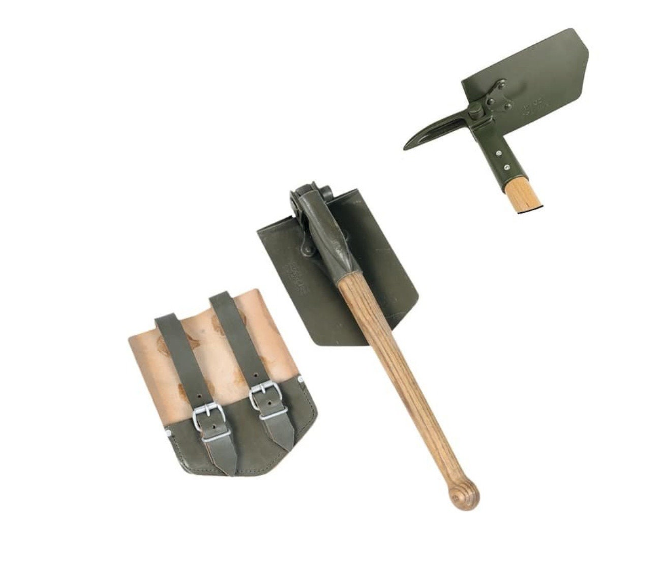 Original German Army Germ.folding Shovel New with Leather Pouch – Used